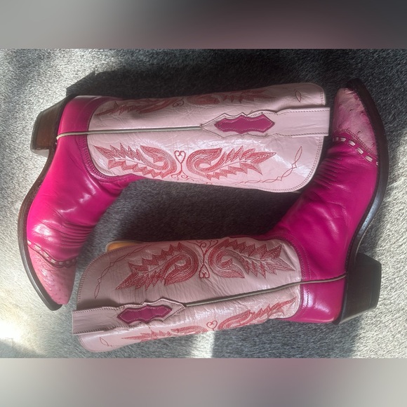 Lucchese 1883 Pink/ light pink ostrich Heeled Boots 7.5 - Picture 5 of 14